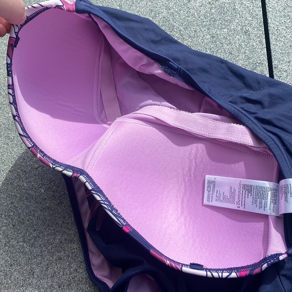 English brand Debenhams floral strapless swimsuit size 14 purple pink white - Picture 5 of 6